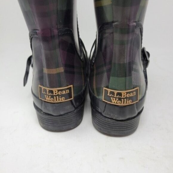 L.L. Bean | Womens Wellies Rain Boots Plaid Purple Green - Picture 9 of 14